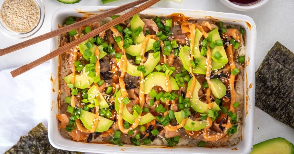 salmon sushi bake